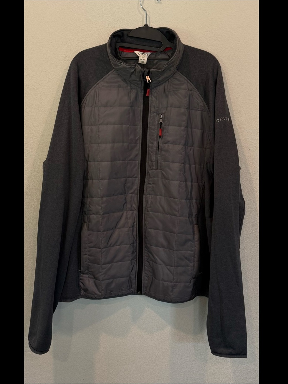 Orvis Mixed Media Stretch Quilted Full-Zip Hybrid Jacket Gray Puffer Men’s XXL